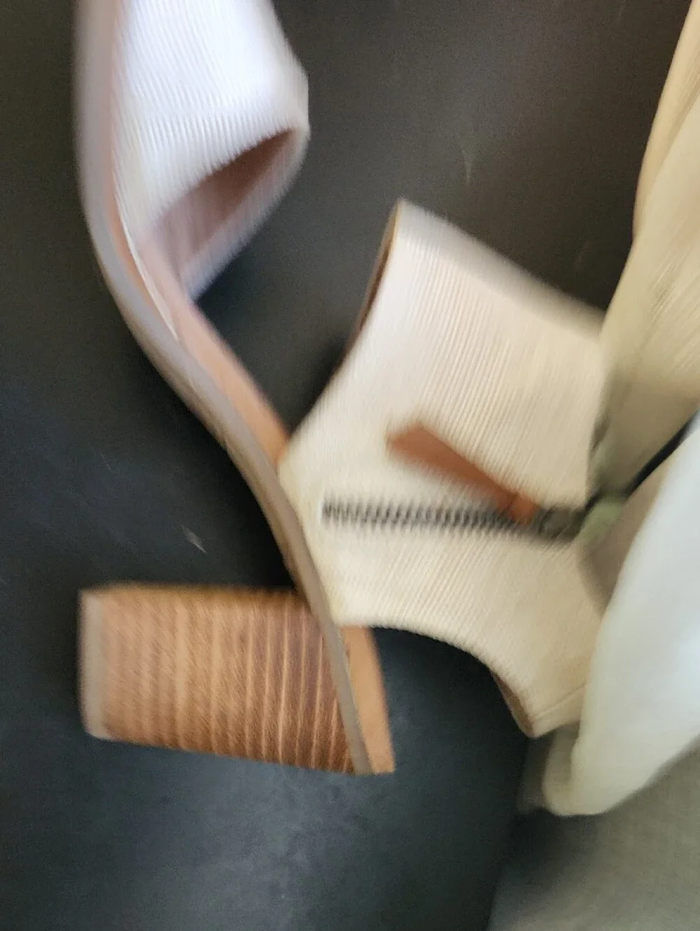 TOMS Cream Canvas Slingback Square Heels Sandals